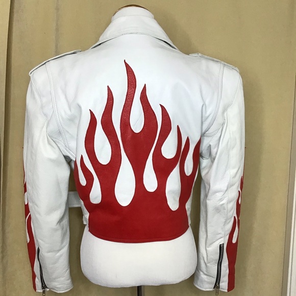London Leatherwear NYC leather white/red women’s L - Picture 2 of 8